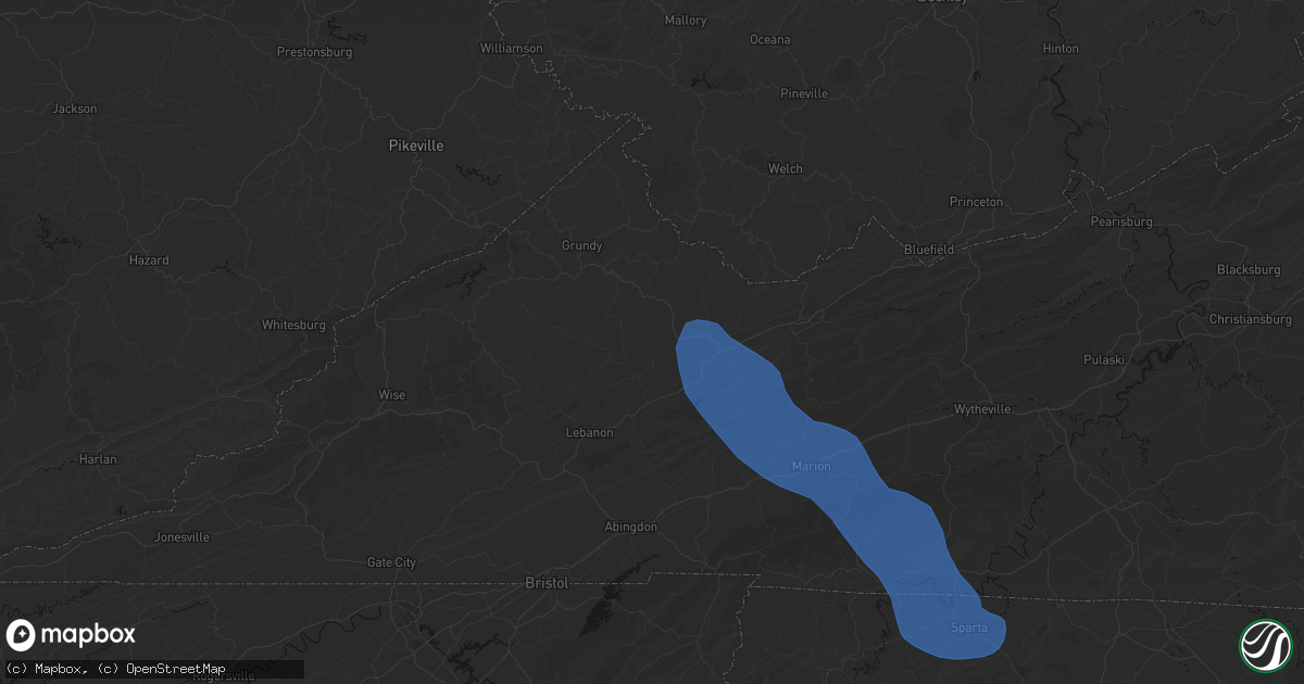 Hail map in Swords Creek, VA on July 28, 2026