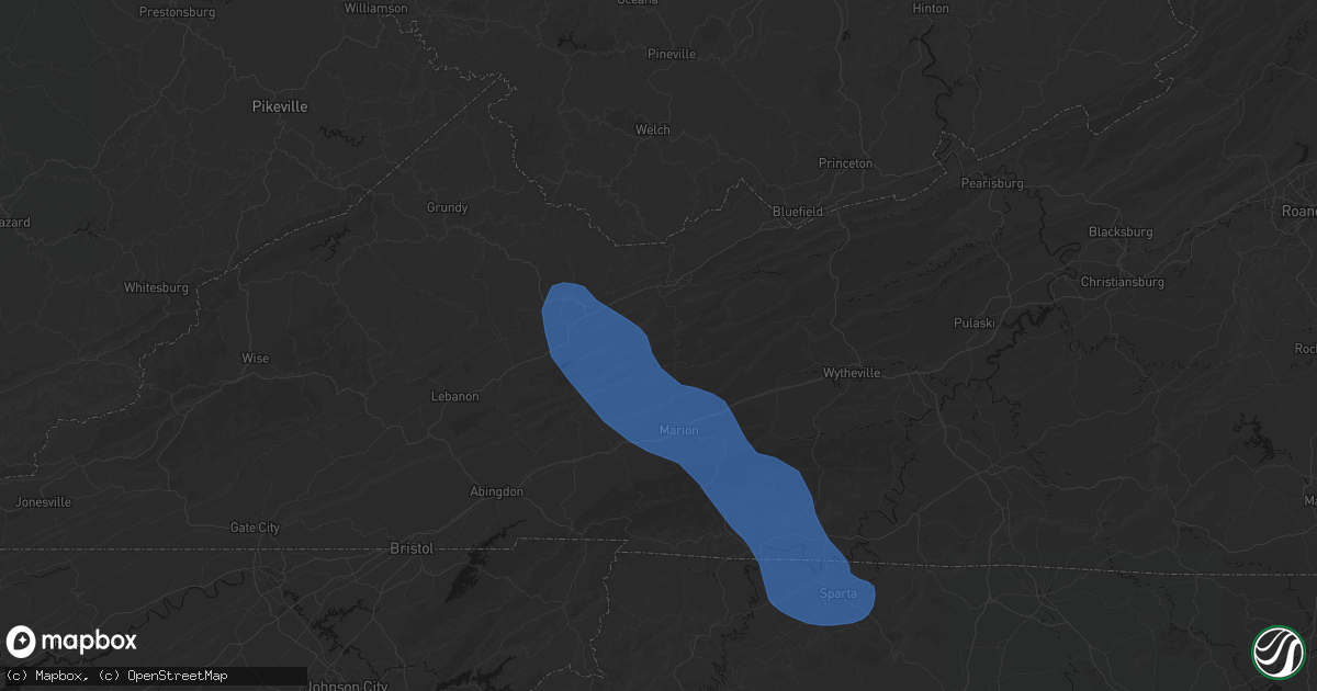 Hail map in Tannersville, VA on July 28, 2026