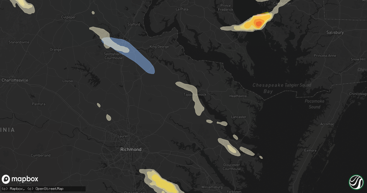 Hail map in Tappahannock, VA on July 28, 2026