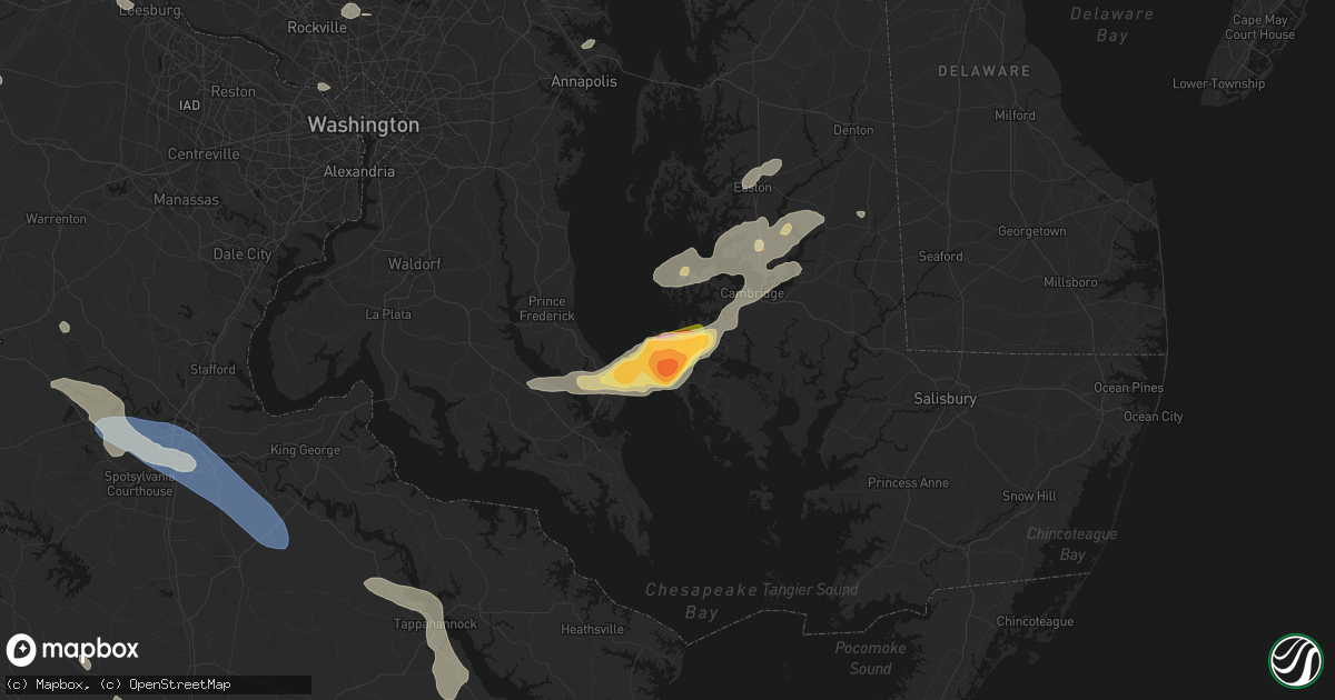 Hail map in Taylors Island, MD on July 28, 2026