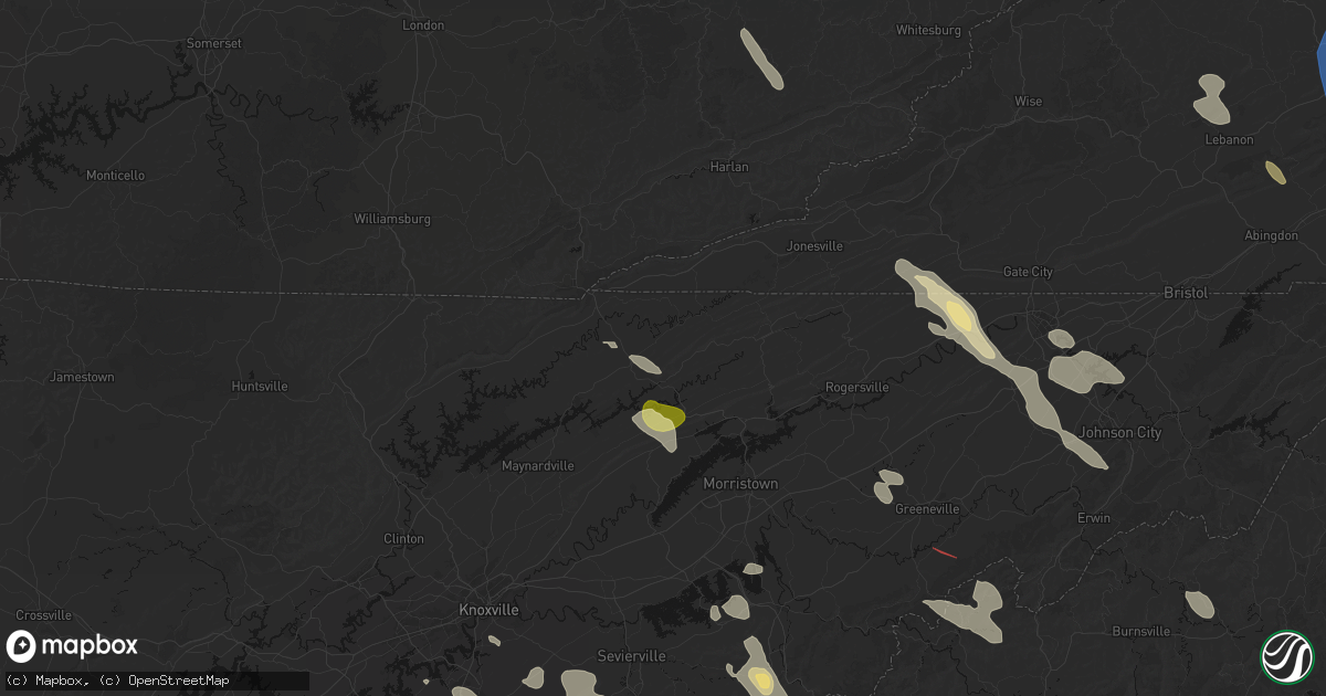 Hail map in Tazewell, TN on July 28, 2026
