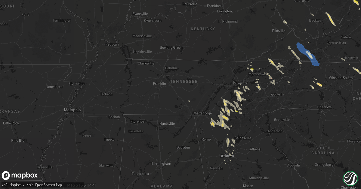 Hail map in Tennessee on July 28, 2026