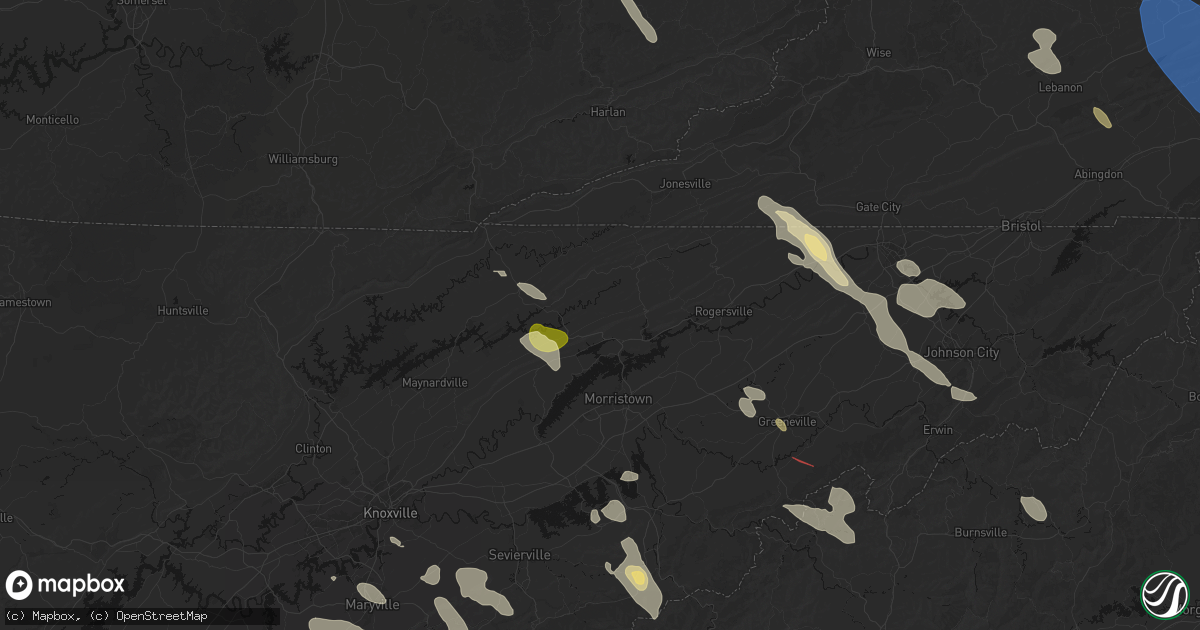 Hail map in Thorn Hill, TN on July 28, 2026