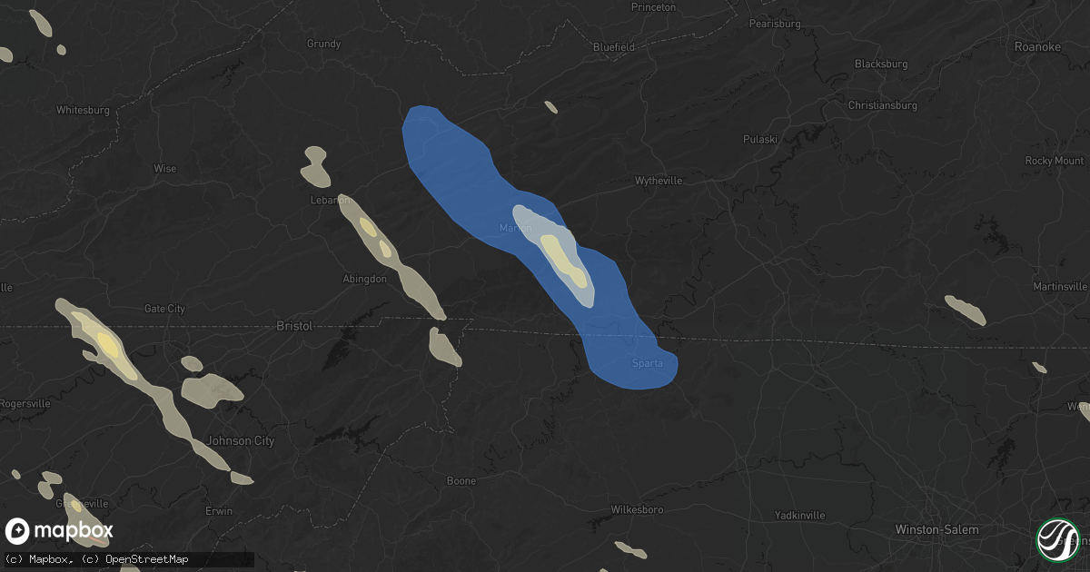 Hail map in Troutdale, VA on July 28, 2026