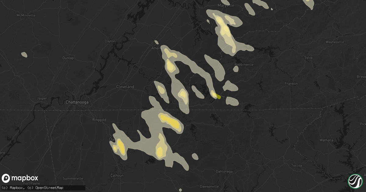 Hail map in Turtletown, TN on July 28, 2026