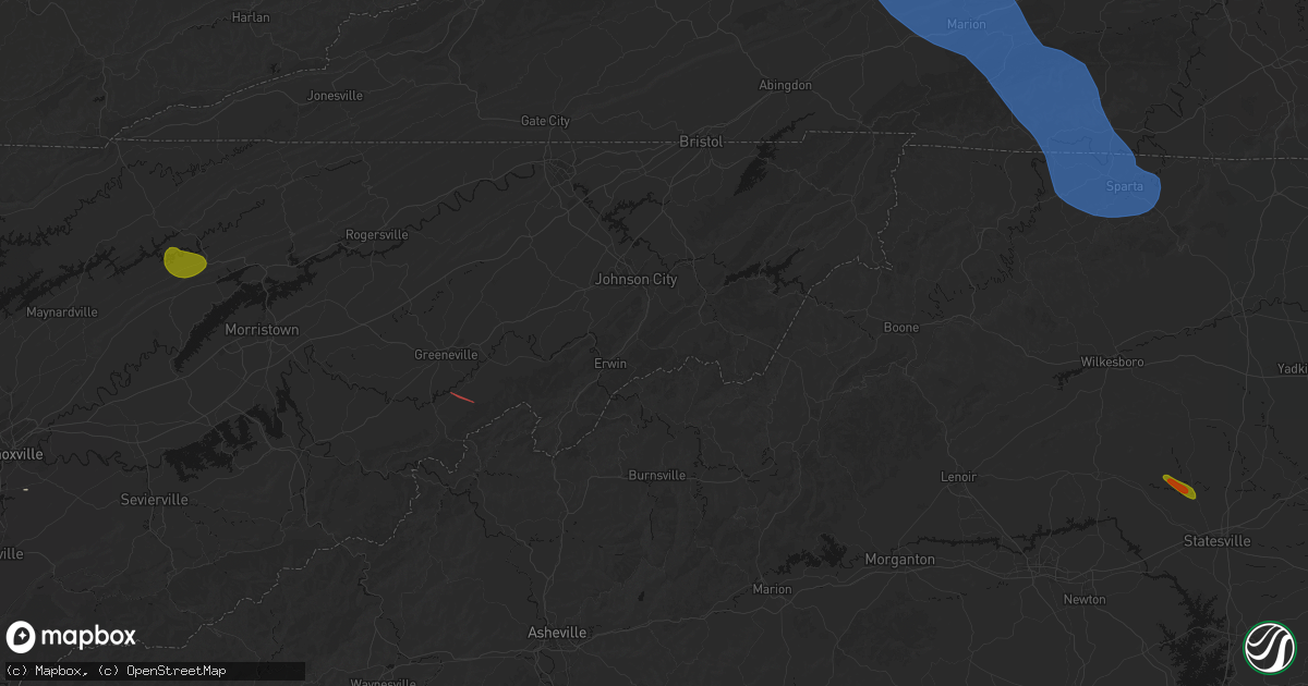 Hail map in Unicoi, TN on July 28, 2026