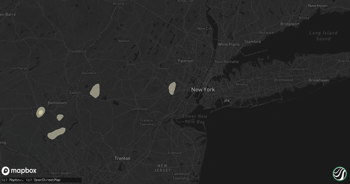 Hail map in Union, NJ on July 28, 2026