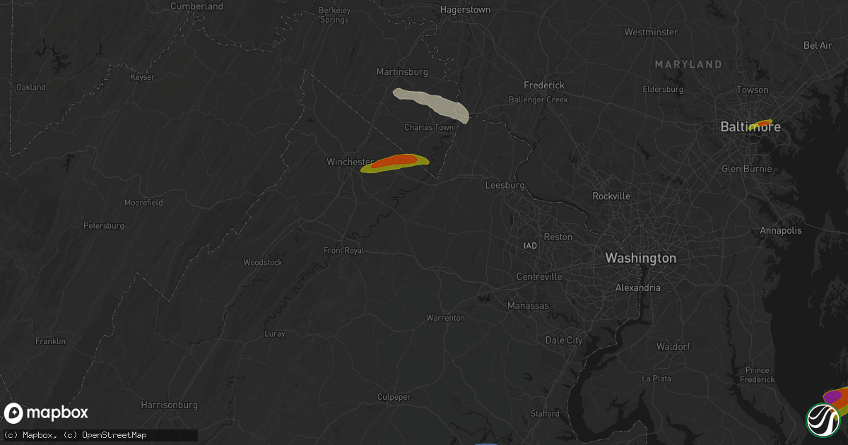 Hail map in Upperville, VA on July 28, 2026