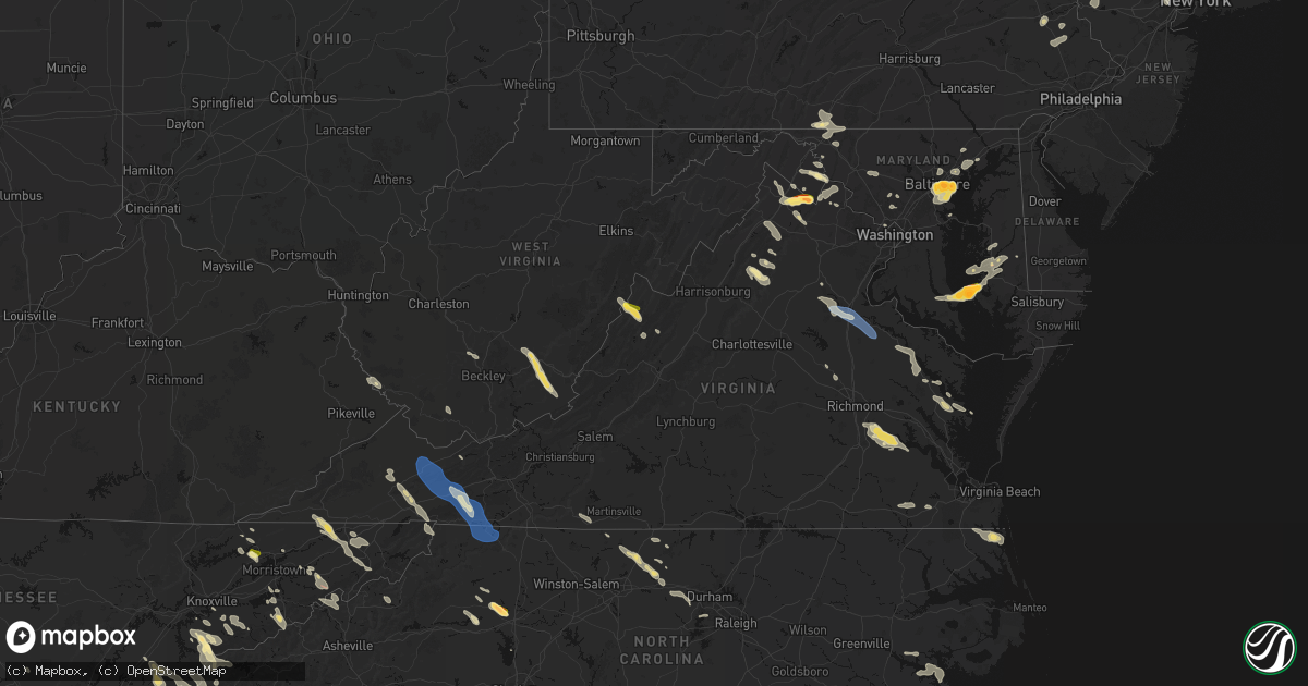 Hail map in Virginia on July 28, 2026