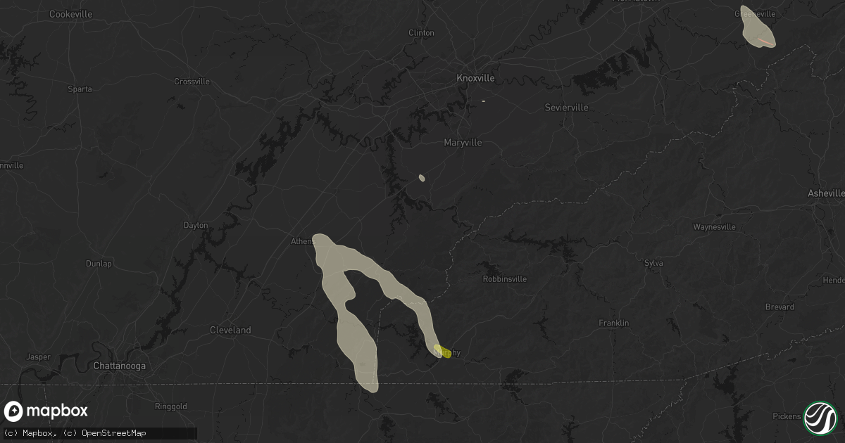 Hail map in Vonore, TN on July 28, 2026