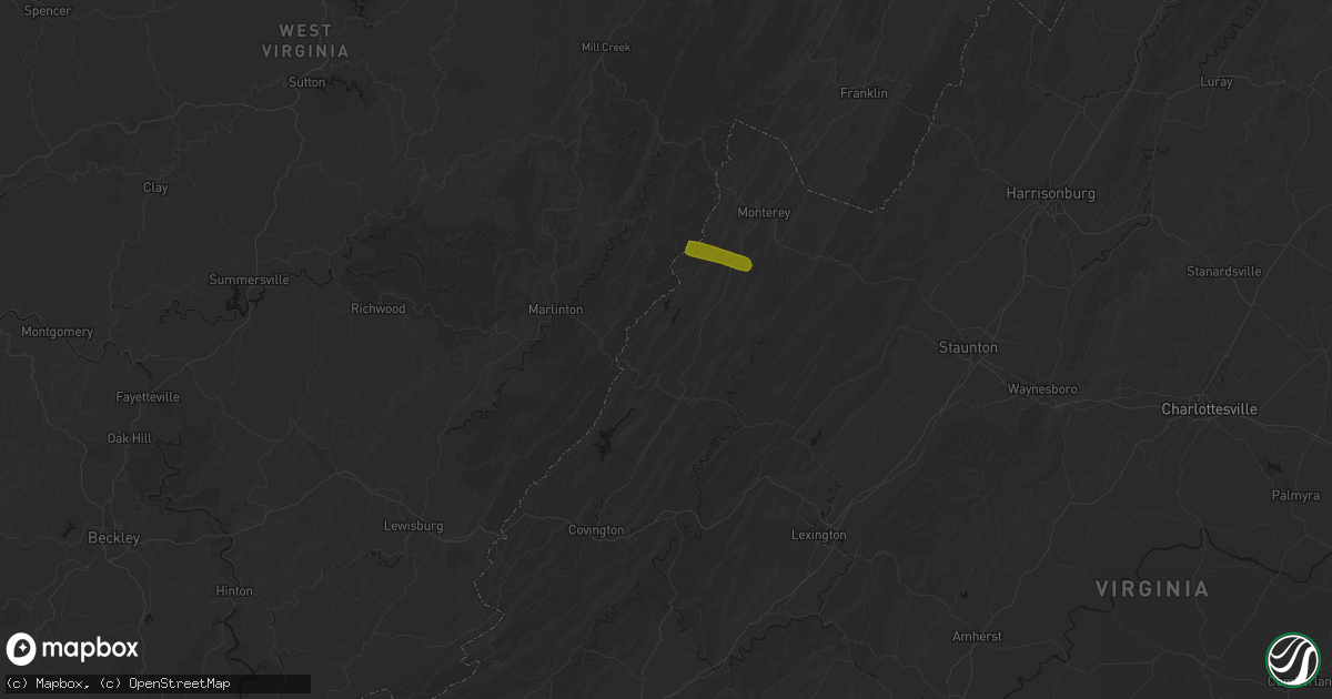 Hail map in Warm Springs, VA on July 28, 2026
