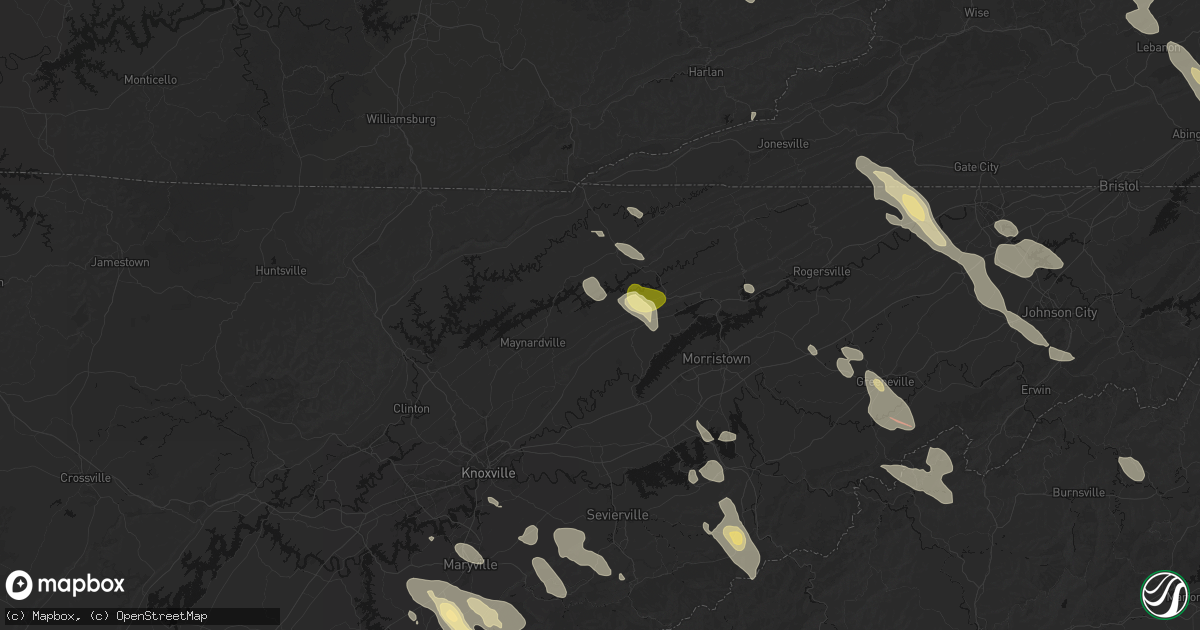 Hail map in Washburn, TN on July 28, 2026