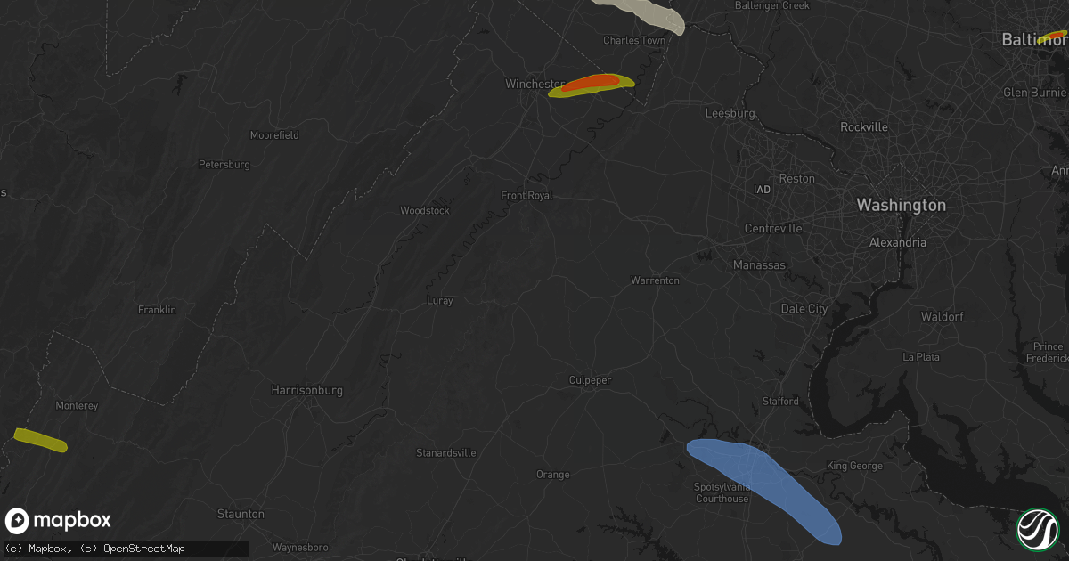 Hail map in Washington, VA on July 28, 2026