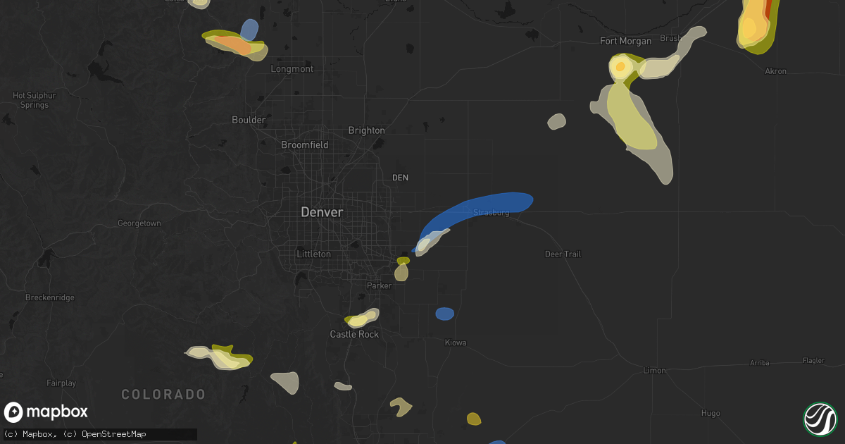 Hail map in Watkins, CO on July 28, 2026