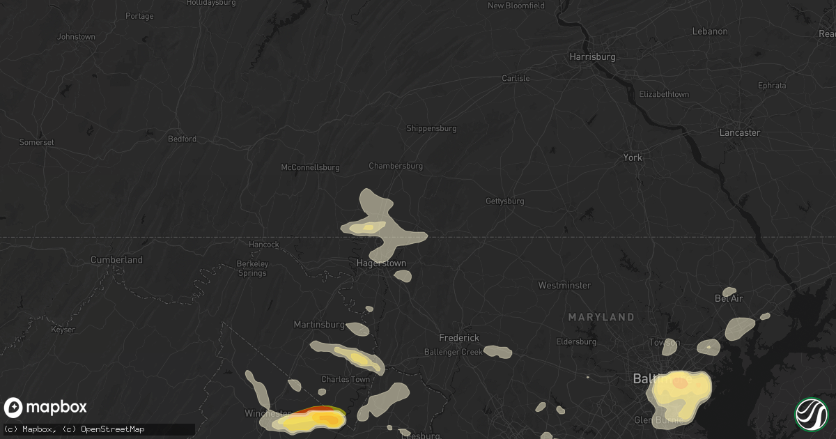 Hail map in Waynesboro, PA on July 28, 2026