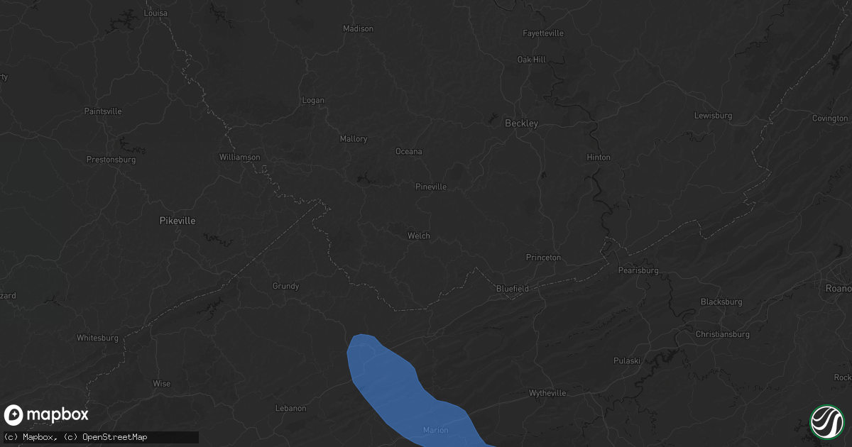 Hail map in Welch, WV on July 28, 2026