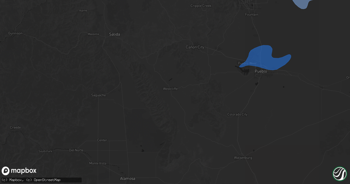 Hail map in Westcliffe, CO on July 28, 2026