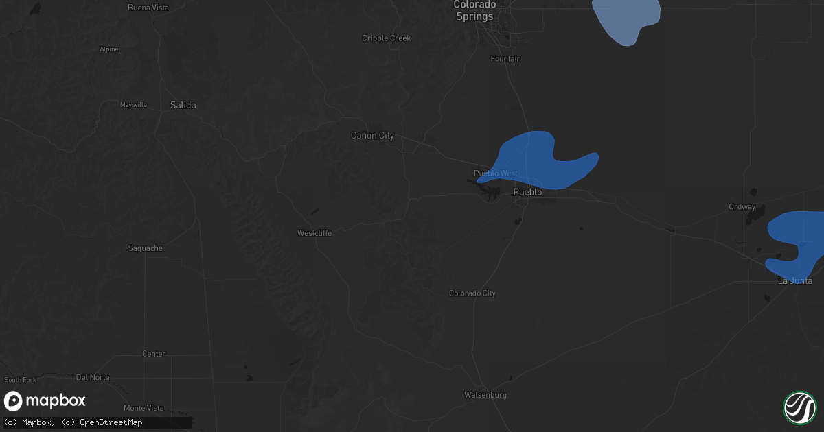 Hail map in Wetmore, CO on July 28, 2026