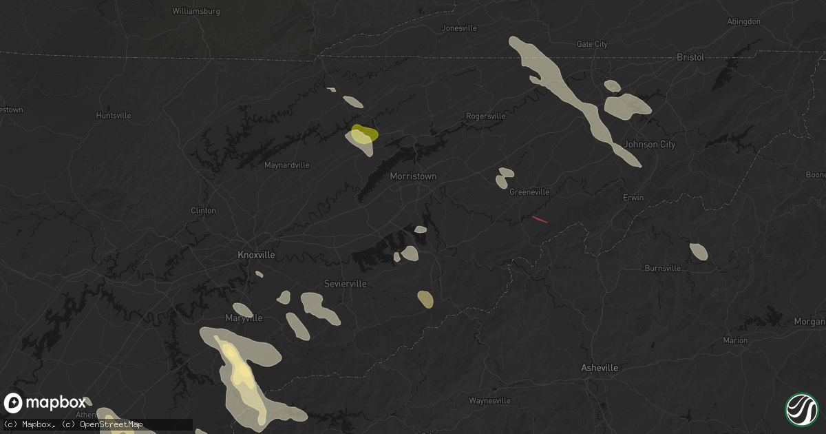 Hail map in White Pine, TN on July 28, 2026
