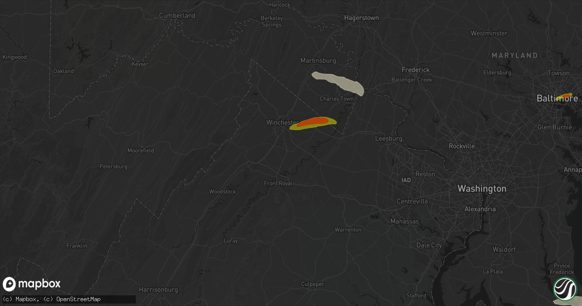 Hail map in White Post, VA on July 28, 2026