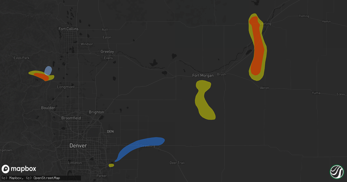 Hail map in Wiggins, CO on July 28, 2026