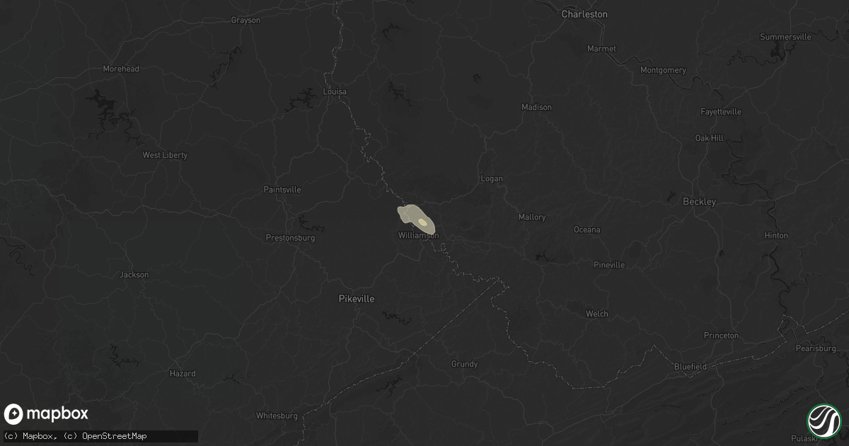 Hail map in Williamson, WV on July 28, 2026