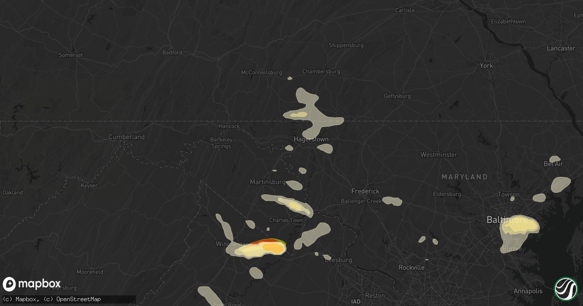 Hail map in Williamsport, MD on July 28, 2026