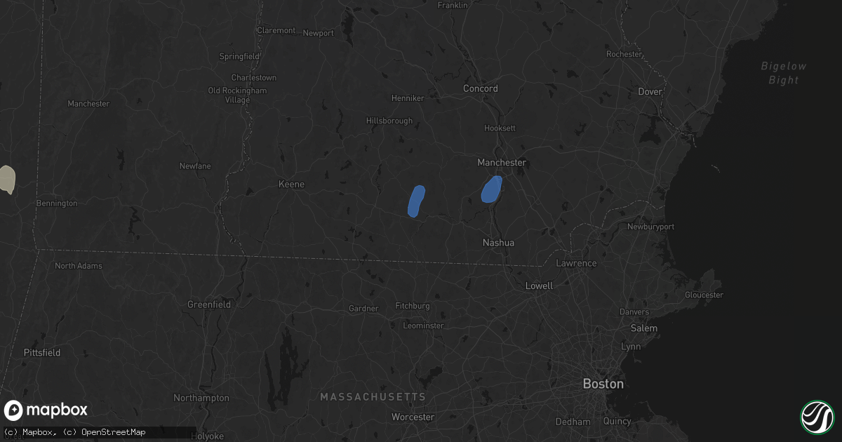 Hail map in Wilton, NH on July 28, 2026