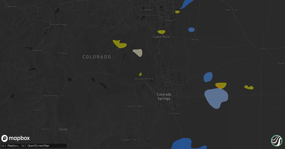 Hail map in Woodland Park, CO on July 28, 2026