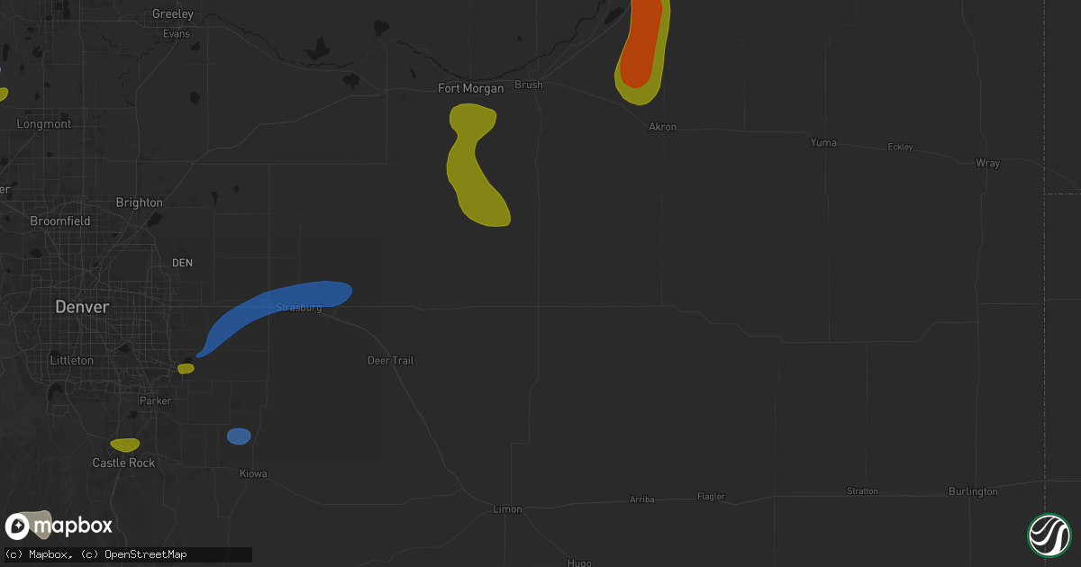 Hail map in Woodrow, CO on July 28, 2026