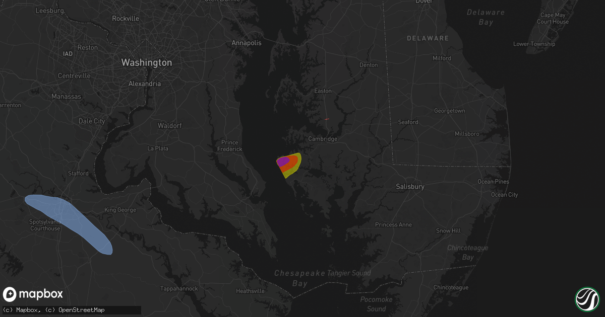 Hail map in Woolford, MD on July 28, 2026