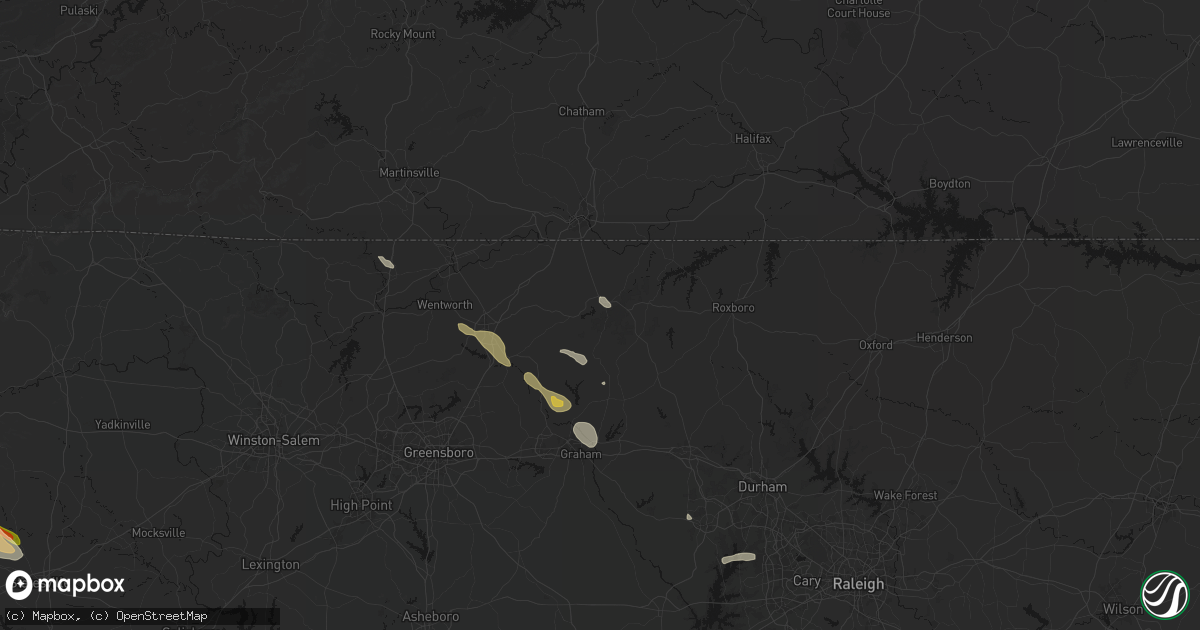 Hail map in Yanceyville, NC on July 28, 2026