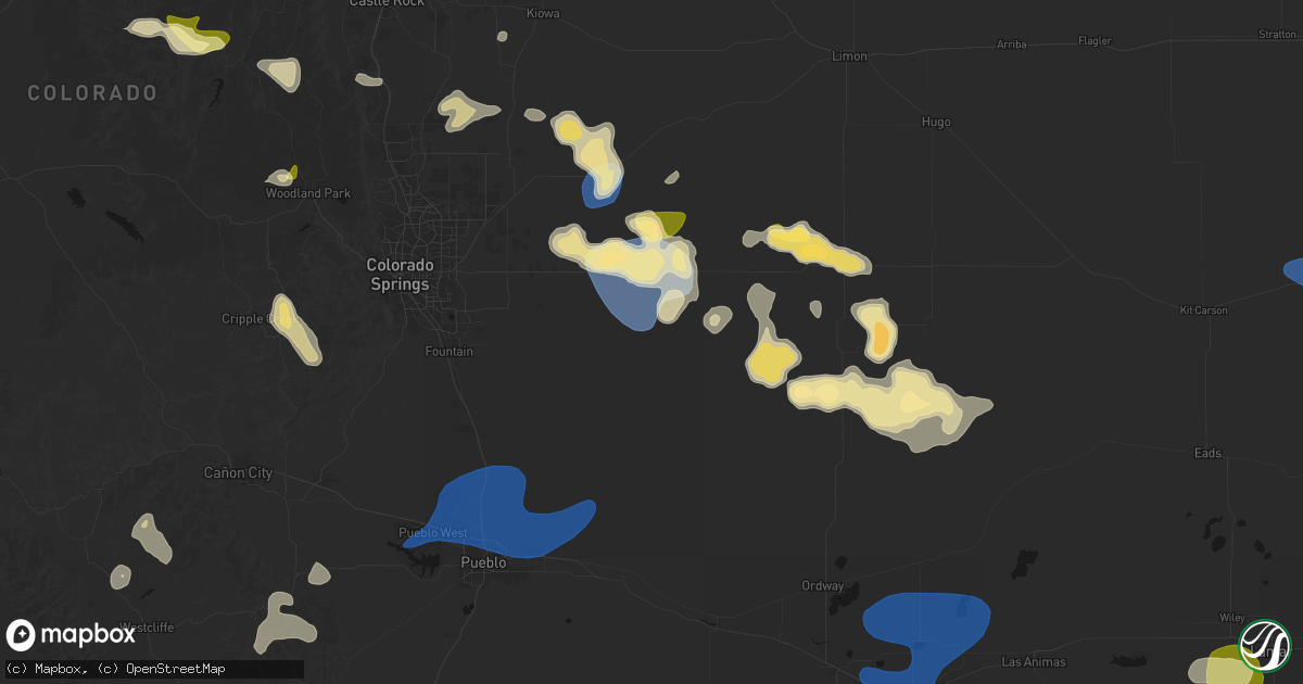 Hail map in Yoder, CO on July 28, 2026