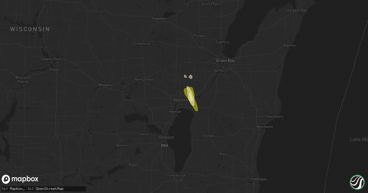 Hail map in Appleton, WI on July 29, 2014