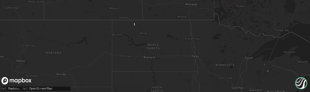 Hail map in North Dakota on July 29, 2014