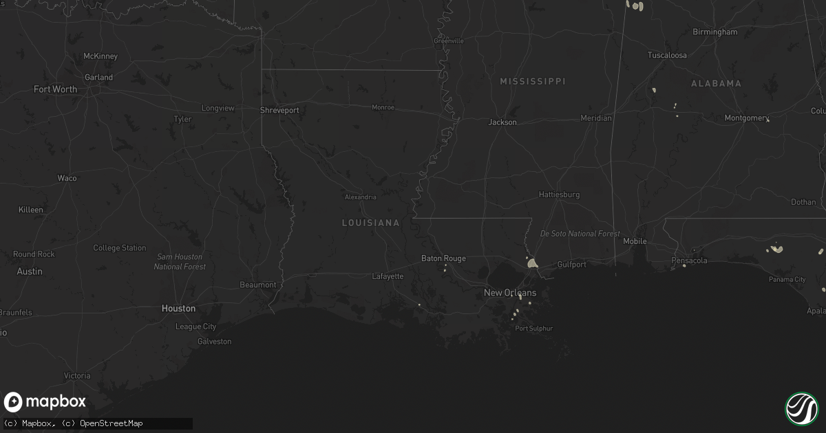 Hail map in Louisiana on July 29, 2015