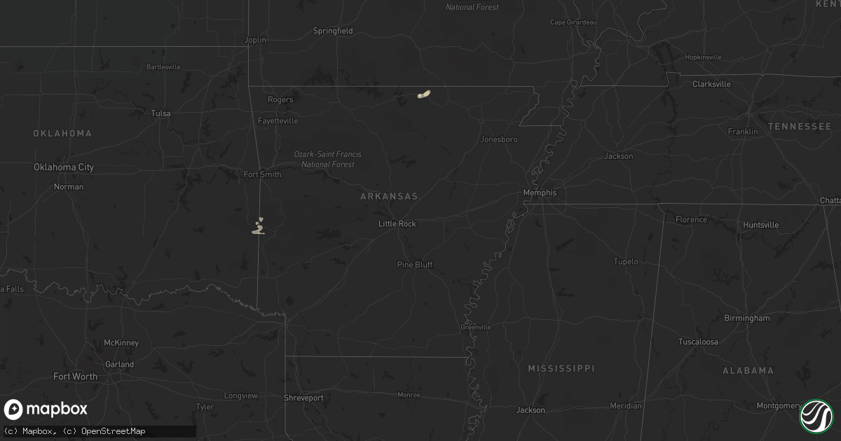 Hail map in Arkansas on July 29, 2016