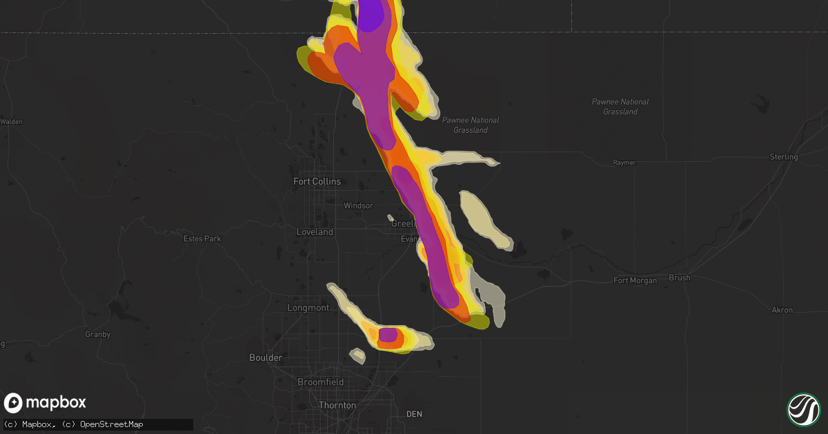 Hail map in Greeley, CO on July 29, 2016