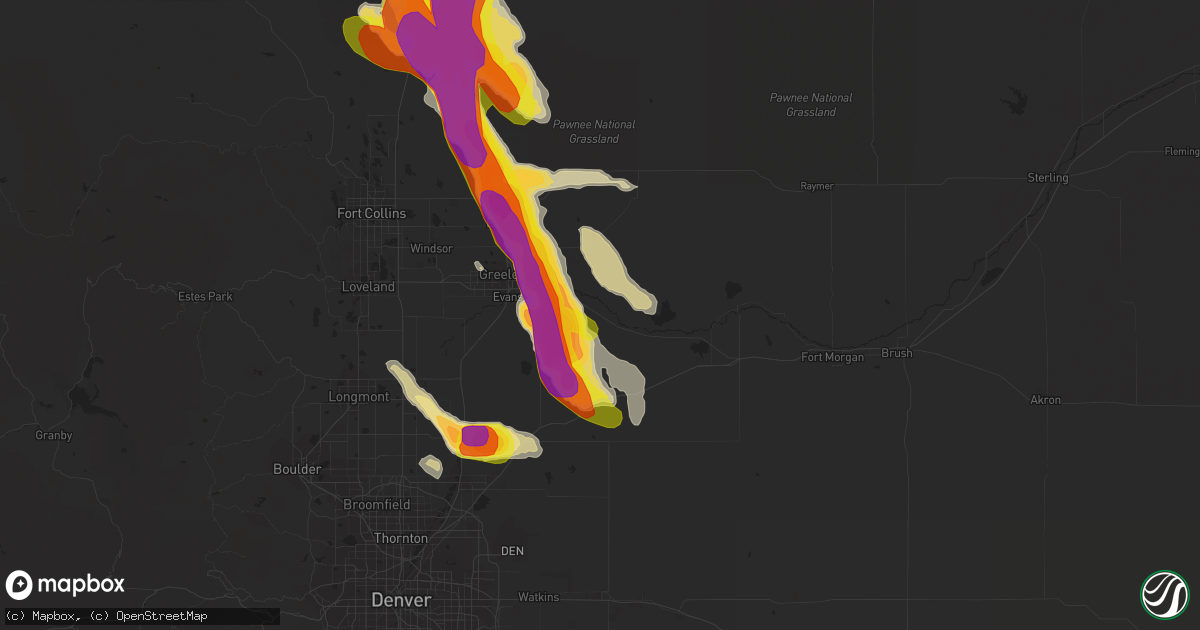 Hail map in Kersey, CO on July 29, 2016