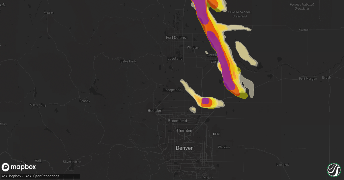 Hail map in Longmont, CO on July 29, 2016