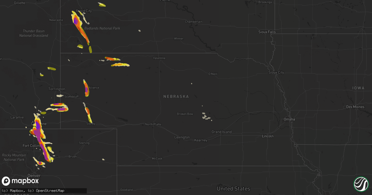Hail map in Nebraska on July 29, 2016