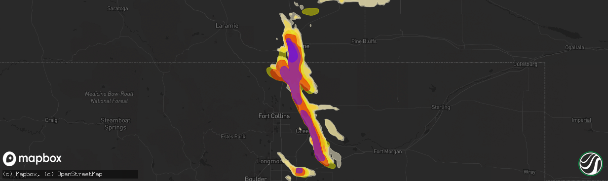 Hail map in Nunn, CO on July 29, 2016