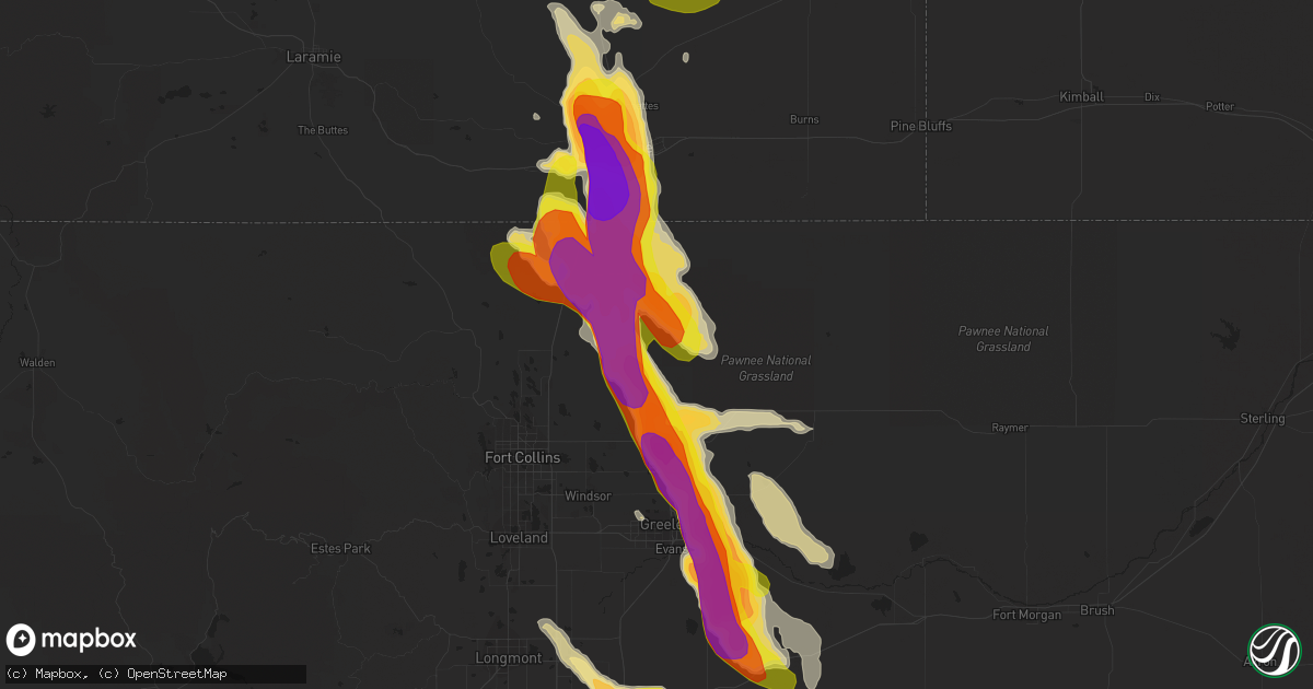 Hail map in Nunn, CO on July 29, 2016