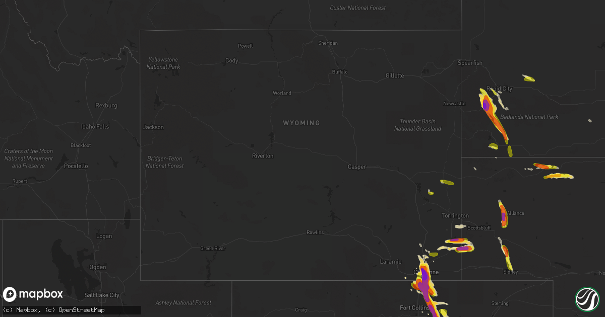 Hail map in Wyoming on July 29, 2016
