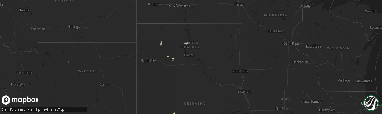 Hail map in South Dakota on July 29, 2017