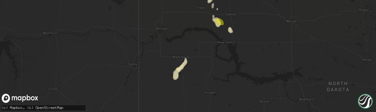 Hail map in Watford City, ND on July 29, 2017