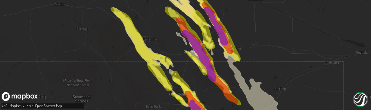 Hail map in Cheyenne, WY on July 29, 2018