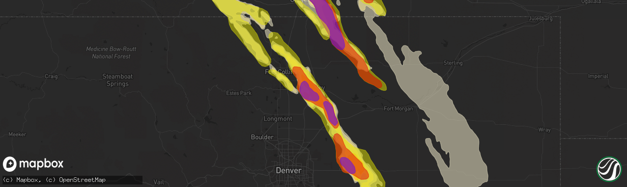 Hail map in Evans, CO on July 29, 2018