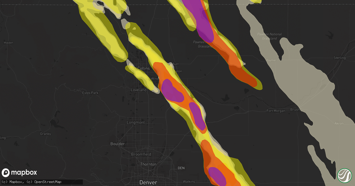 Hail map in Evans, CO on July 29, 2018