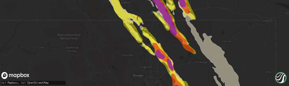 Hail map in Fort Collins, CO on July 29, 2018